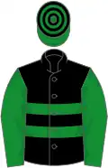 Black, Two green hoops, Green Sleeves, Green and Black hooped cap
