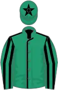Emerald green, black seams, striped sleeves and star on cap