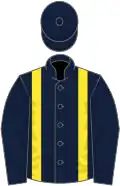 Dark blue, yellow braces