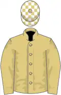Straw, white check cap