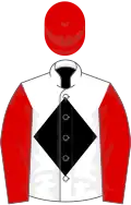 White, black diamond, red sleeves and cap