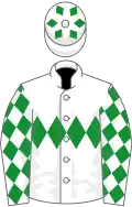 White, green triple diamond, diamonds on sleeves and cap