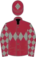 Maroon, grey triple diamond, diamonds on sleeves, diamond on cap