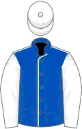 Royal blue, white seams, sleeves and cap