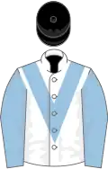White, Light Blue chevron and sleeves, Black cap