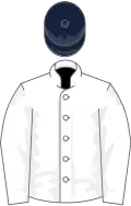 White, dark blue cap