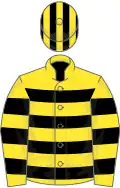 Yellow and black hoops, striped cap