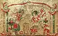 Two nimbate male figures are making a toast