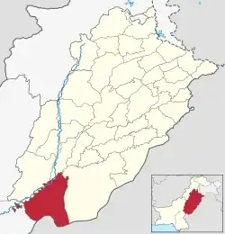Map of Rahim Yar Khan district is highlighted in red