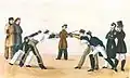 Academic fencing in Göttingen, the Hanoverians on the right (1823)