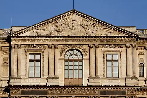 Baroque pediment of the Pavillon Saint-Germain-l'Auxerrois, part of the Palais du Louvre, Paris, unknown architect and sculptor, 17th century