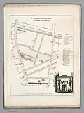Engraved hand colored plan of 1st Borough, Faubroug du Roule