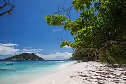 Beach on Grande Soeur, overlooking Petite Soeur.