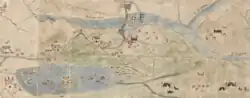 Chaksam ferry as depicted in this map from mid-1800s showing an iron chain bridge, a horse head ferry, and a yak-hide boat.