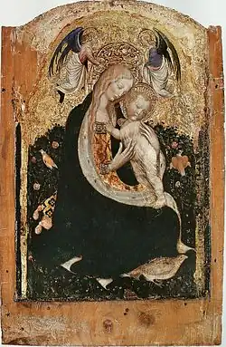 Madonna of the Quail (c. 1420) with roses in the background