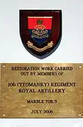 Plaque on Gun No. 3 at Princess Anne's Battery for 2006 Restoration