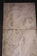 Detail of the relief at the main entrance to Frei Xoán de Navarrete Street