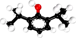Ball-and-stick model of propofol