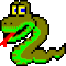 A green snake with reared head and outstretched tongue