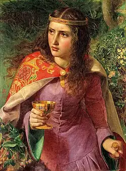 Nineteenth century depictions of Queen Eleanor, planning to murder Rosamund Clifford, by Frederick Sandys and Edward Burne-Jones