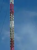 Main mast, Polskie Radio Program I antenna at 236&nbsp;m (774.28&nbsp;ft); RMF FM antenna at 213&nbsp;m (698.82&nbsp;ft)