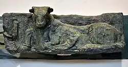 Recumbent cow, part of a frieze from the facade of the Temple of Ninhursag at Tell al-'Ubaid, Iraq, Iraq Museum