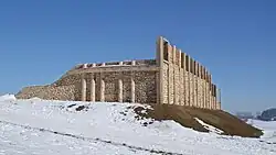 Reconstructed pfostenschlizmauer fortification at the Ipf hillfort