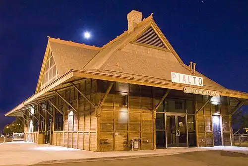 The Rialto station building at night