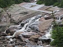 The river flow in the glacial striations engraved in the bedrock of the Canadian Shield[1][2]
