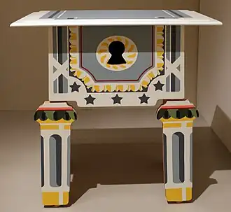 Louis XVI, lowboy, by Robert Venturi for Arc International, c. 1985, laminated wood, Indianapolis Museum of Art[85]