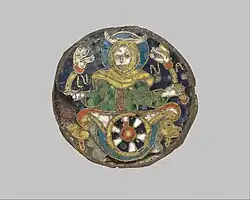 Abstracted Luna and chariot, Carolingian cloisonné roundel (AD 860–890)