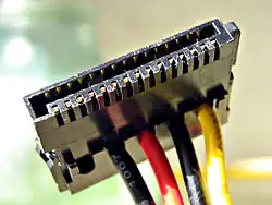SATA Power Connector (This example is missing an orange 3.3&nbsp;V wire running to the connector.)