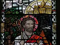 Detail of the Saint Peter window at SS Peter & Paul, Newport, Shropshire, by Margaret Rope