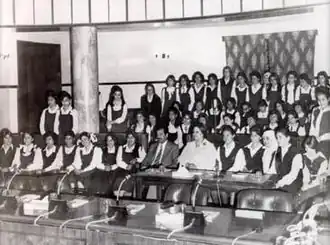 Image 36Saddam Hussein promoting women's education in the 1970s (from History of Iraq)