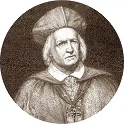 clean=shaven white man in the robes of a Roman Catholic cardinal