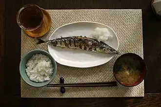 With miso soup and rice