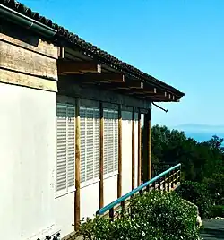 Southerly view of the Pacific Ocean and Santa Cruz Island from the temple's west side