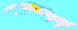 Santa Clara municipality (red) within Villa Clara Province (yellow) and Cuba