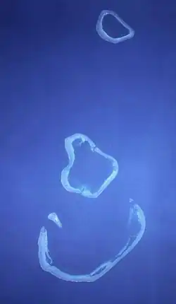 Image of Scott and Seringapatam Reefs taken from spacecraft at 359&nbsp;km altitude on 29 November 1996.
