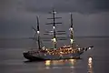 Sea Cloud II anchored at Martinique at night