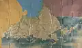 Shōhō Kuniezu - Suō Province, with Nagato in yellow, Iwami in blue, and Aki in pink