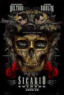 A skull decorated with guns