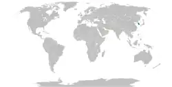 Map indicating locations of South Korea and United Arab Emirates