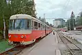 Railway Station in Starý Smokovec, with old set of trains (ČSD Class EMU 89.0)