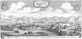 Statt Villach in prospect showing multiple walls. Illustrated by Merian.