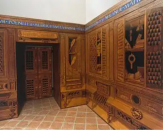 Overview of room showing intarsia