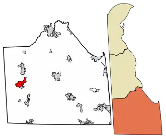 Location of Seaford in Sussex County, Delaware.