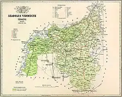 Map of Szabolcs county in the Kingdom of Hungary