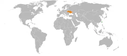 World Map of Taiwan in dark green and Ukraine in orange.