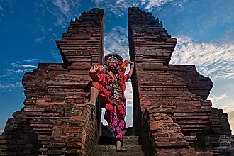 Cirebonese mask dance performance in Bentar temple complex